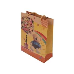 Brown paper gift bag with teddy bear and rainbow design - Gift bag