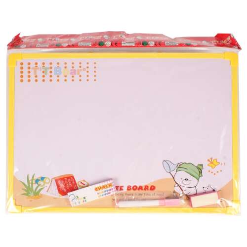 Gelbe doppelseitige magnetische Zeichenplatte mit Kreide und Stift, perfekt für Kinder