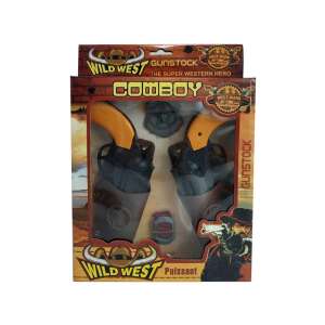 Zestaw zabawek Wild West Cowboy Gunstock z dwoma rewolwerami, pasem, kaburą i gwiazdą szeryfa - Zabawkowy karabin, nabój