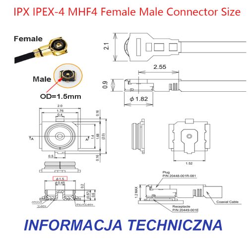 Pigtail UFL aljzat / UFL aljzat RF1.37 20cm 174720153 - Elektronikai csatlakozó és alkatrész