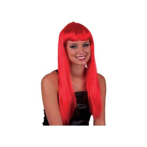 Red long wig with bangs, adult size, costume wig