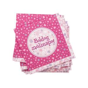 Servetele roz roz cu inimi Happy Birthday, 16 bucăți - Șervețele