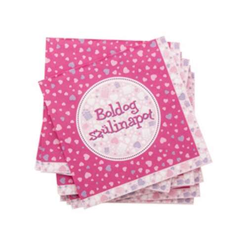 Szülinapi Szalvéta - Rózsaszín Szívecskés - 16 db - 33x33cm