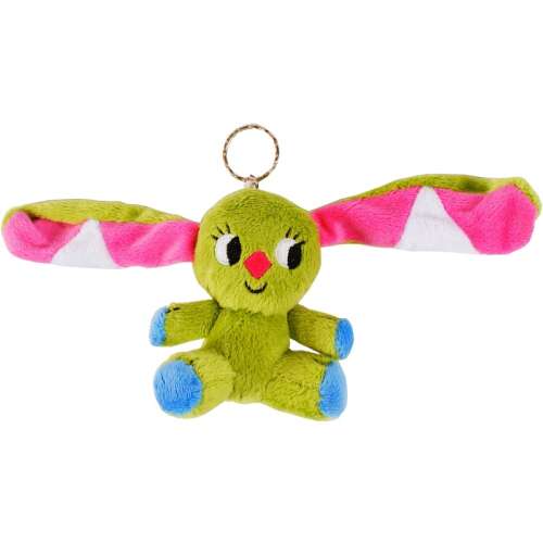 Zielony pluszowy brelok z króliczkiem o różowo-białych kratkowanych uszach, Kockásfülű nyúl brelok