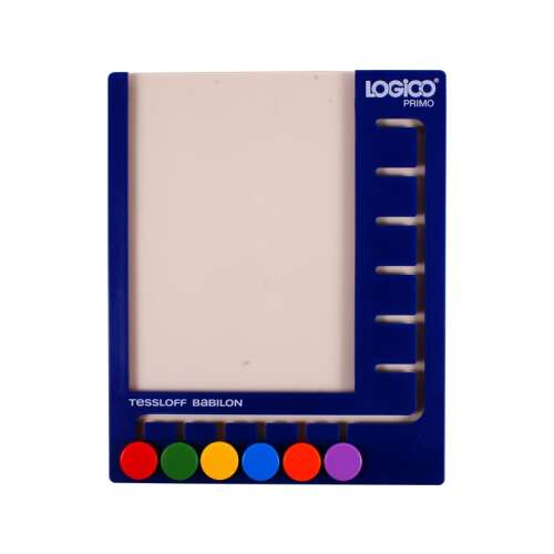 Rám LOGICO Primo pre kartičky s úlohami, modrý rám s 6 farebnými gombíkmi, vzdelávacia hračka pre predškolákov