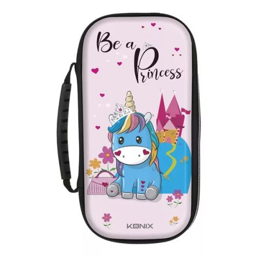 Konix Unik 'Be a Princess' hordtáska Nintendo Switch-hez, aranyos unikornissal, kastéllyal és 'Be a Princess' felirattal - Gaming