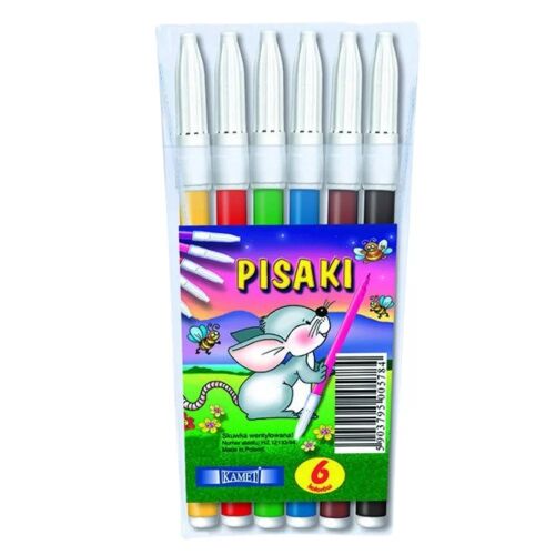 KAMET Filctoll Készlet 6 Színes, csomagolásban, színes kupakokkal és vidám egér mintával, ideális gyermekrajzhoz és iskolai tevékenységekhez - Rostirón és tűfilc