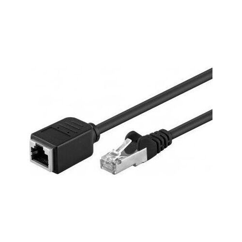 RB-LAN CAT 5e F/UTP Ethernet hosszabbító kábel, fekete, 1.5m hosszúságú, RJ45 dugó és aljzat csatlakozókkal, fehér háttérrel 