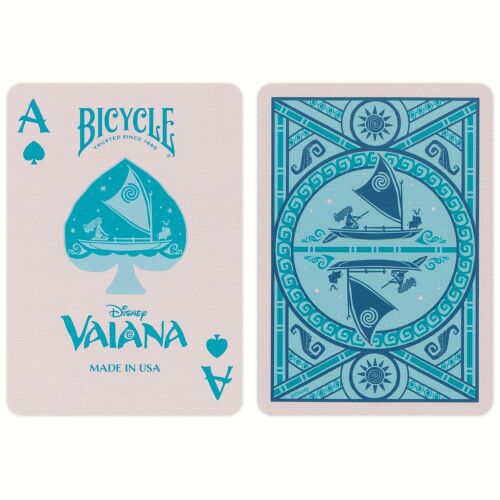 Bicycle Disney Vaiana játékkártya, pikk ász, elől és hátul Moana karakterekkel kanoén, kék és fehér témájú, Made in USA, kártyajátékokhoz és Disney rajongóknak - Játék