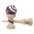 Tensei - Twones GG Kendama, szétszerelt ügyességi játék narancssárga, kék és fehér mintás labdával és természetes fa nyéllel, oldalnézet fehér alapon