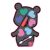 Kinyitott Crazy Chic Teddy Glow gyermek smink paletta betét Clementoni, különböző színű szív alakú szemhéjfestékekkel, piros rúzzsal és applikátorral, fehér háttéren.
