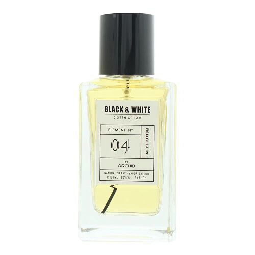 Orchid Black & White No. 04 EDP 100 ml uniszex parfümös üveg fehér háttérrel, a címke termékadatokkal - Unisex parfüm