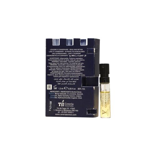V Canto Cor Gentile Extrait de Parfum 1,5 ml mintafiolka és sötétkék csomagolás, bemutatva a luxus unisex illatot utazáshoz vagy felfedezéshez. - Unisex parfüm
