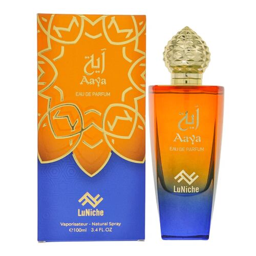 Luniche Aaya uniszex Eau de Parfum 100ml flakon narancs és kék színátmenettel, hozzáillő dobozzal - Unisex parfüm