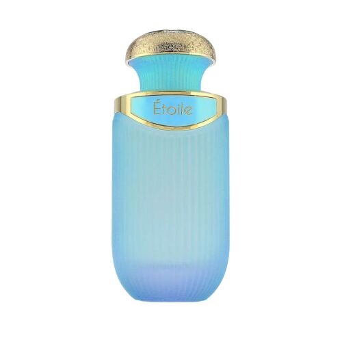 Jenny Glow Bellis Etoile EDP 100ml, világoskék és lila színátmenetes parfümös üveg arany kupakkal és 'Etoile' címkével 