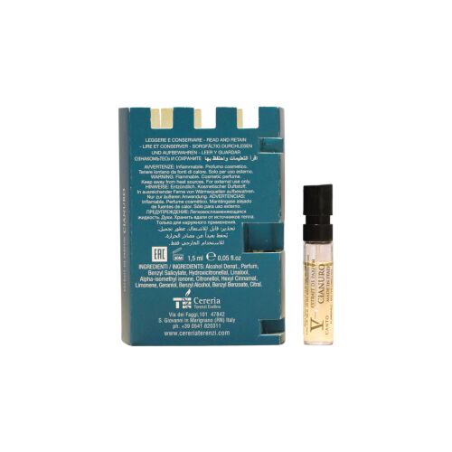 V Canto Cianuro Extrait de Parfum 1,5 ml-es minta fiola eredeti csomagolással, összetevők listája látható - Unisex parfüm