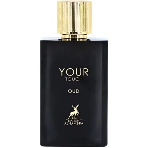 Maison Alhambra Your Touch Oud EDP 100 ml unisex parfüm elegáns fekete üvegben arany kupakkal, a márka szarvas logójával - Unisex parfüm