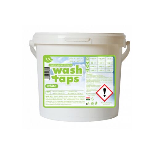 Naturcleaning Wash Taps 2,5 kg foszfátmentes mosópor fehér ruhákhoz, környezetbarát, vegán, fehér vödörben - Mosópor