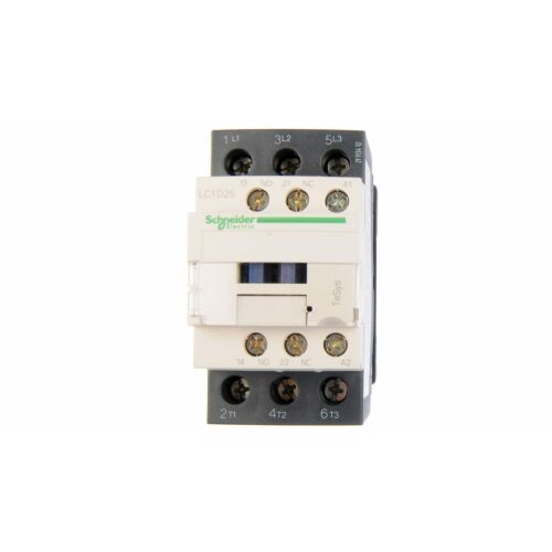 Schneider Electric TeSys Deca tápkapcsoló, 25A, 3 pólusú, 24V AC, 1 záró és 1 bontó segédérintkezővel, LC1D25B7 típus, ferde nézet - Villanyszerelési segédanyag