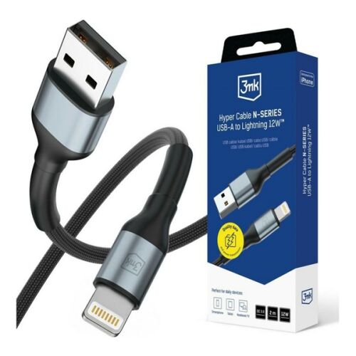Xiaomi Redmi Note 17 / iPhone 14 Plus 3MK Hyper N-Series adatkábel Type-C - lightning, 100cm, FEKETE 175451613 - Lightning kábel