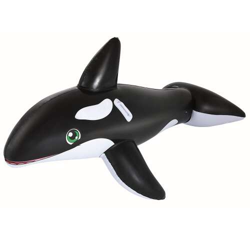 Bestway Giant Killer Whale Rider, inflatable pool toy, black and white, 203x102 cm