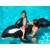 Bestway Giant Killer Whale Rider, inflatable pool toy, black and white, 203x102 cm, in pool, child riding