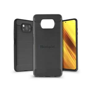 Xiaomi Poco X3/X3 Pro Carbon black silicone back cover, 3/4 view, black, carbon fiber texture - Phone Case