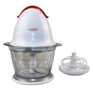 Tocator, Hauser, C-11, recipient din plastic de 0.6 L, sistem de blocare de siguranta, cutit din otel inoxidabil, accesoriu pentru tel, 200 W, Alb/Rosu (C-11)