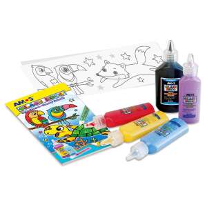 Amos Glass Deco Glasmalfarben-Set, enthält 10 Farben, schwarzen Umriss, Schablone und abziehbare Folie, für Kinder - Glasmalfarben