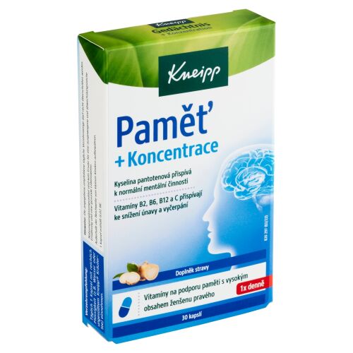 Kneipp Memória és Koncentráció étrend-kiegészítő, 30 kapszula, pantoténsavval, B vitaminokkal és ginzenggel a mentális teljesítményért és fáradtság csökkentésért - Idegrendszeri készítmény