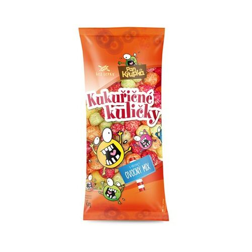 Pan Krupka gyümölcsös kukoricagolyók snack, gluténmentes, színes mix, 65g-os csomagolás - Készétel, konzerv, snack