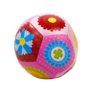 Puha szivacslabda - 14 cm, rosa mit bunten Blumen, weicher Schaumstoffball für Kinder - Entwicklungsspiele für Babys
