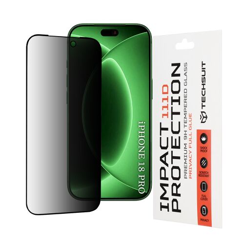 Techsuit - 111D Adatvédelmi Teljes Ragasztású - iPhone 18 Pro - Fekete 175521234 - Kijelzővédő fólia