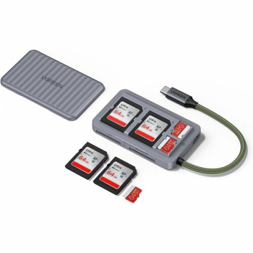 USB-C kártyaolvasó tárolódobozzal UGREEN 55886, 2 x SD - microSD, szürke 175532440 - Kártyaolvasó