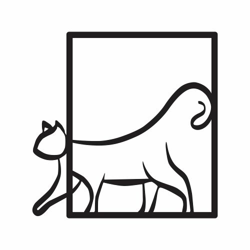 Wallity Dekorációs Fém Fali Kiegészítő Fekete Macska - M358, minimalista fekete fém macska sziluett sétál egy négyzet alakú kereten keresztül, döntött nézet fehér alapon - Lakásdekoráció