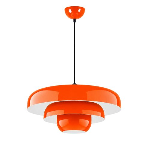 Opviq Chandelier Orange Layer-20301-B, egy modern narancssárga fém függőlámpa réteges kialakítással, fehér háttérrel, ideális a modern otthoni dekorációhoz - Függeszték