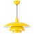 Opviq Chandelier Yellow Layer-20302-B, egy stílusos sárga fém függőlámpa több réteggel, fehér háttéren, ferde nézet