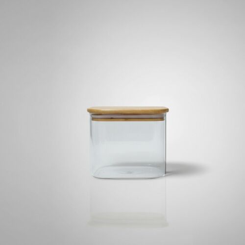 Hermia Jar Transparent CMS-5036 650 ml átlátszó üveg tároló bambusz fedéllel fehér alapon - Ételtárolás