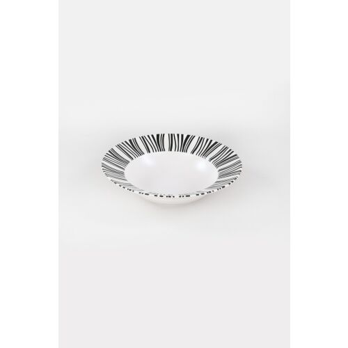 Hermia Plate Fekete Fehér PT025126F022AJ83301MAMTE00, 26 cm-es kerámia kőedény étkezőtányér fekete-fehér csíkos mintával, fehér háttéren - Tányér