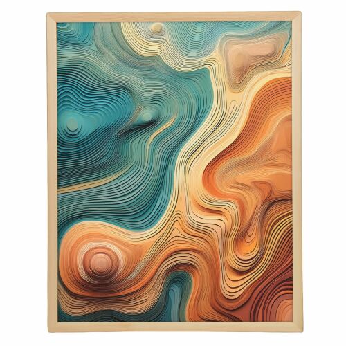 Wallity Dekoratív Keretezett Vászonfestmény Multicolor Cc-D-Ah-1001, 45 x 60 cm, absztrakt, folyó mintával, türkiz, narancs és bézs színekben, világos fakerettel, fehér háttérrel - Lakásdekoráció