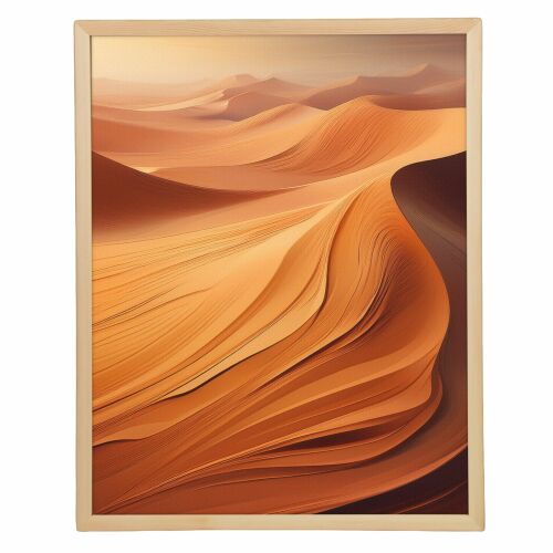 Wallity Dekoratív Keretezett Vászonfestmény Többszínű Cc-D-Ah-1016, 45 x 60 cm, absztrakt sivatagi táj áramló homokdűnékkel és meleg földszínekkel világos fa keretben, fehér háttéren elszigetelve. - Lakásdekoráció