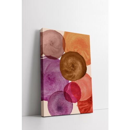 Wallity Dekoratív Vászonfestmény 20x30, egy panel a 3 darabos készletből, többszínű absztrakt körös dizájn, 3/4 nézet - Falikép
