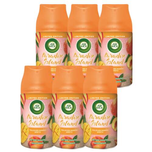 6 Balení Air Wick Freshmatic Automatický Osviežovač Vzduchu Doplnenie, Paradise Island, Mango z Maldiv & Broskyňa, Limitávaná Edícia