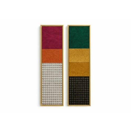 Wallity Dekoratív Keretezett Vászonfestmény, két darabos, többszínű absztrakt művészeti szett arany alumínium kerettel, modern lakásdekorációhoz - Lakásdekoráció