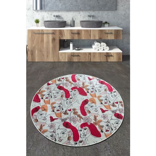 L'essential Maison Bathmat Multicolor Faccia Djt, 80 cm-es kerek fürdőszobaszőnyeg absztrakt arc mintával modern fürdőszobai környezetben - Fürdőszoba szőnyeg