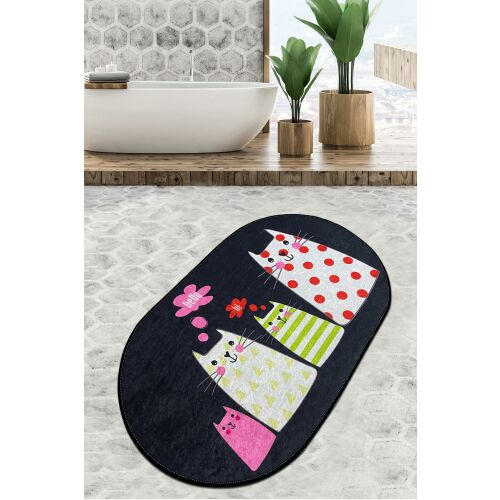 L'essential Maison négy macska mintás többszínű fürdőszobaszőnyeg Djt (80 x 100)