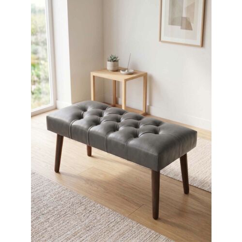 Atelier Del Sofa Bench Grey Az-Bnc-01-Cvz, elegáns szürke műbőr kárpitozott puffos pad fa lábakkal, ideális előszobai vagy hálószobai ülőhelynek - Tároló pad és ülőke