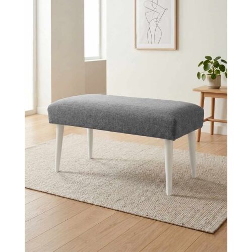 Atelier Del Sofa Bench Grey Az-Bnc-02-Byz, modern szürke lenvászon kárpitozott pad fehér fa lábakkal, stílusos nappali környezetben - Tároló pad és ülőke