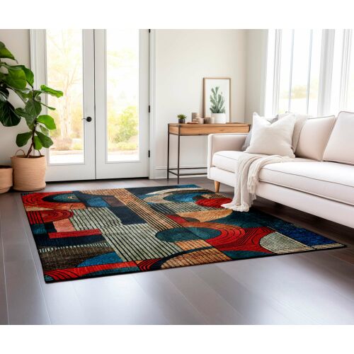 Conceptum Hypnose Carpet 80 x 150 Multicolor BSR-3 modern nappaliban, fehér kanapéval és növénnyel - Lakástextil