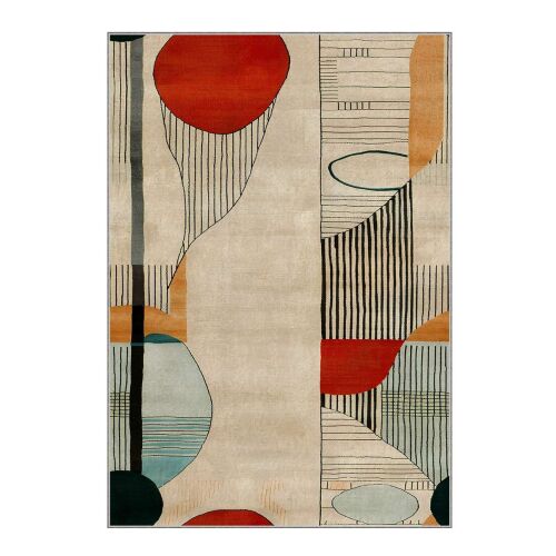 Conceptum Hypnose Szőnyeg 100x140 Multicolor BSR-4, absztrakt geometrikus mintázat bézs alapon, pamut-poliészter keverék szőnyeg, modern lakberendezés - Szőnyeg
